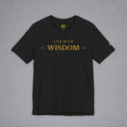 A black short-sleeve crewneck t-shirt with 'LIVE WITH TRUTH' printed in gold across the chest, displayed flat against a neutral gray background.