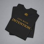 Black t-shirt with 'Live with Courage' text on a gray background
