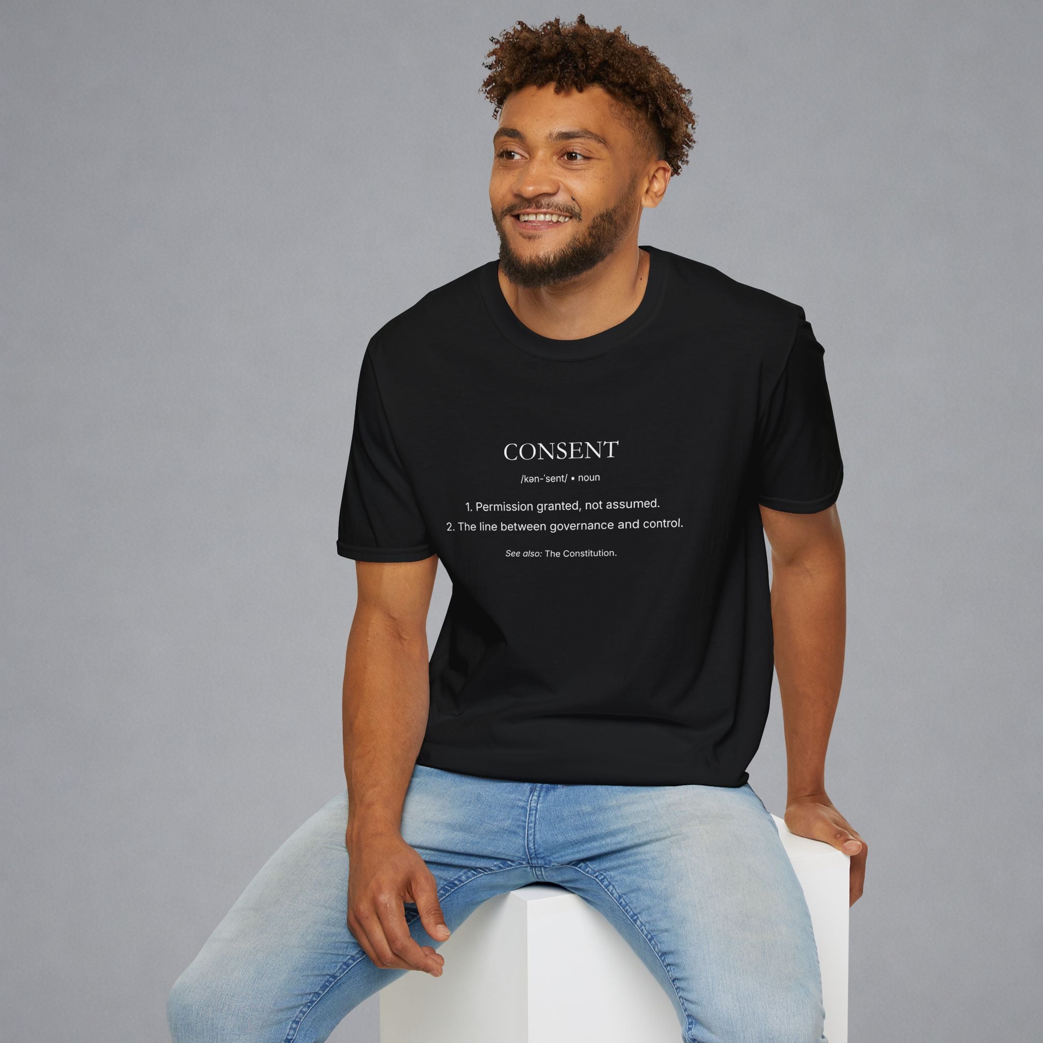 Consent Defined minimalist t-shirt with clean text design representing personal choice, boundaries, and individual rights