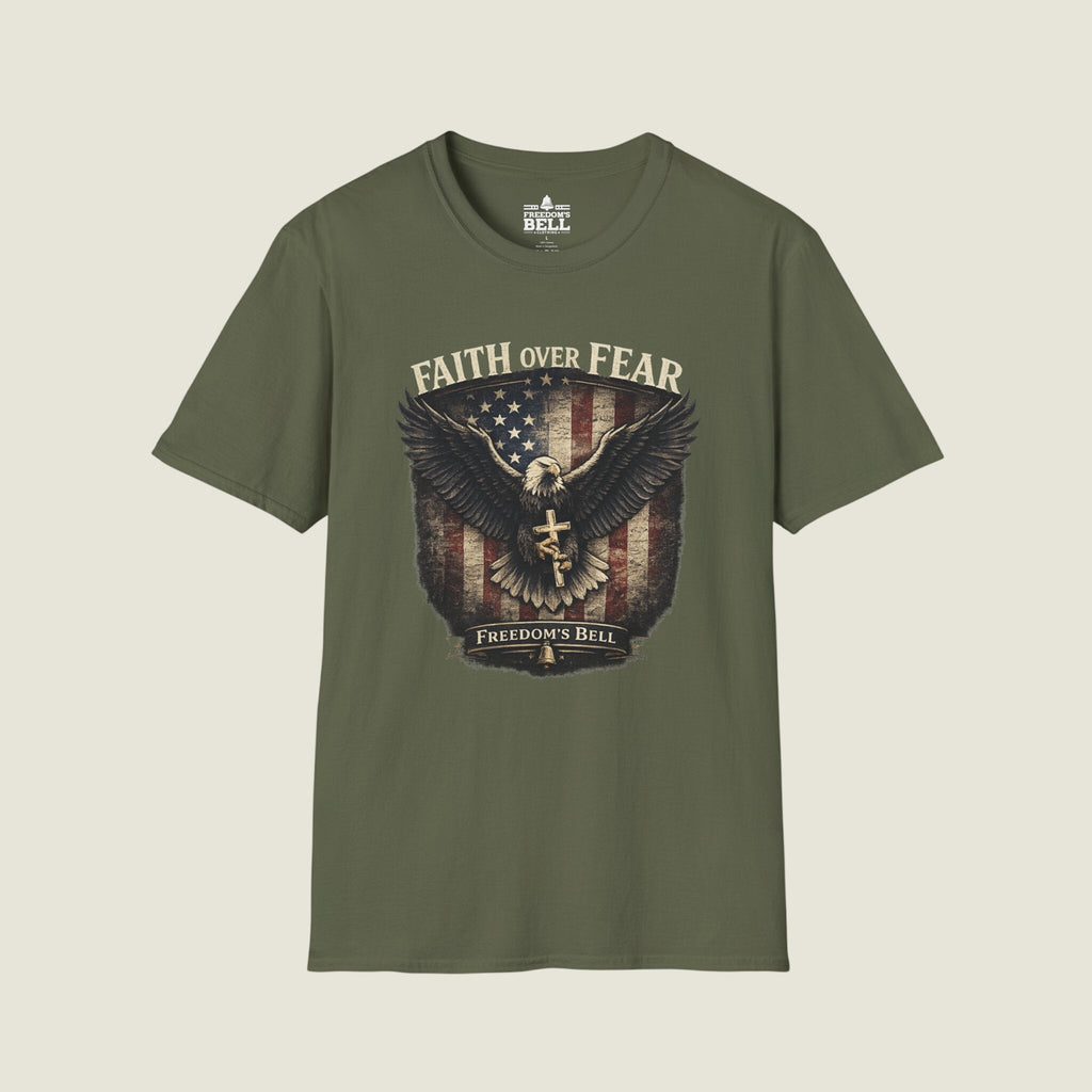 Faith Over Fear Eagle Shield T-Shirt - Patriotic Christian