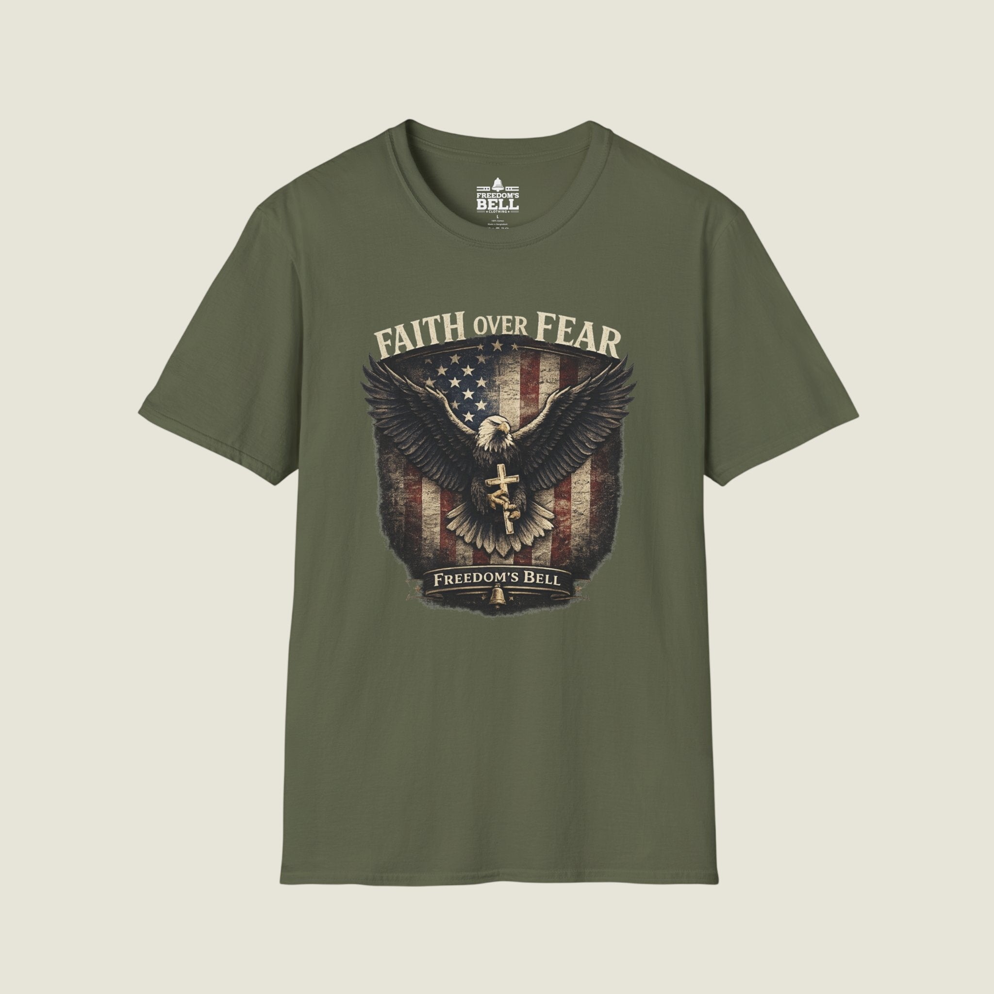 Faith Over Fear Eagle Shield T-Shirt - Patriotic Christian