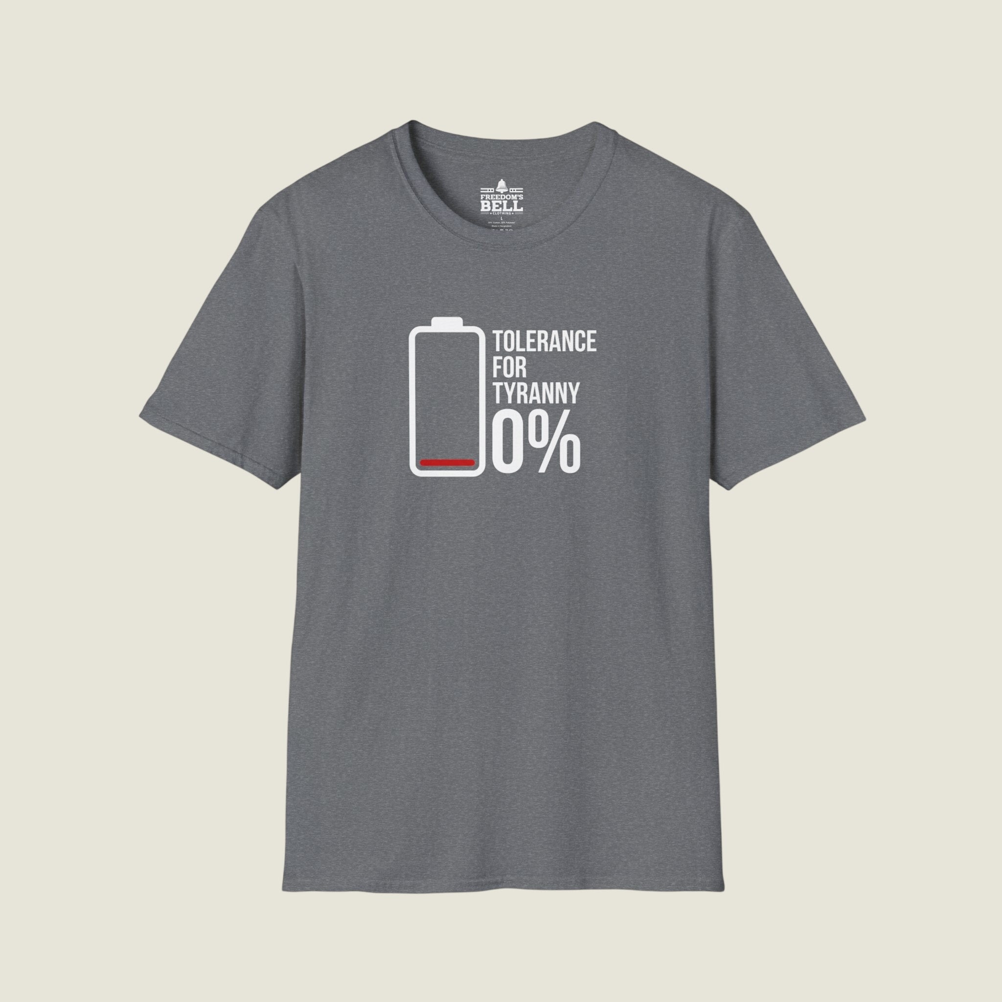 Tolerance For Tyranny 0% - Zero Tolerance Battery Icon T-Shirt