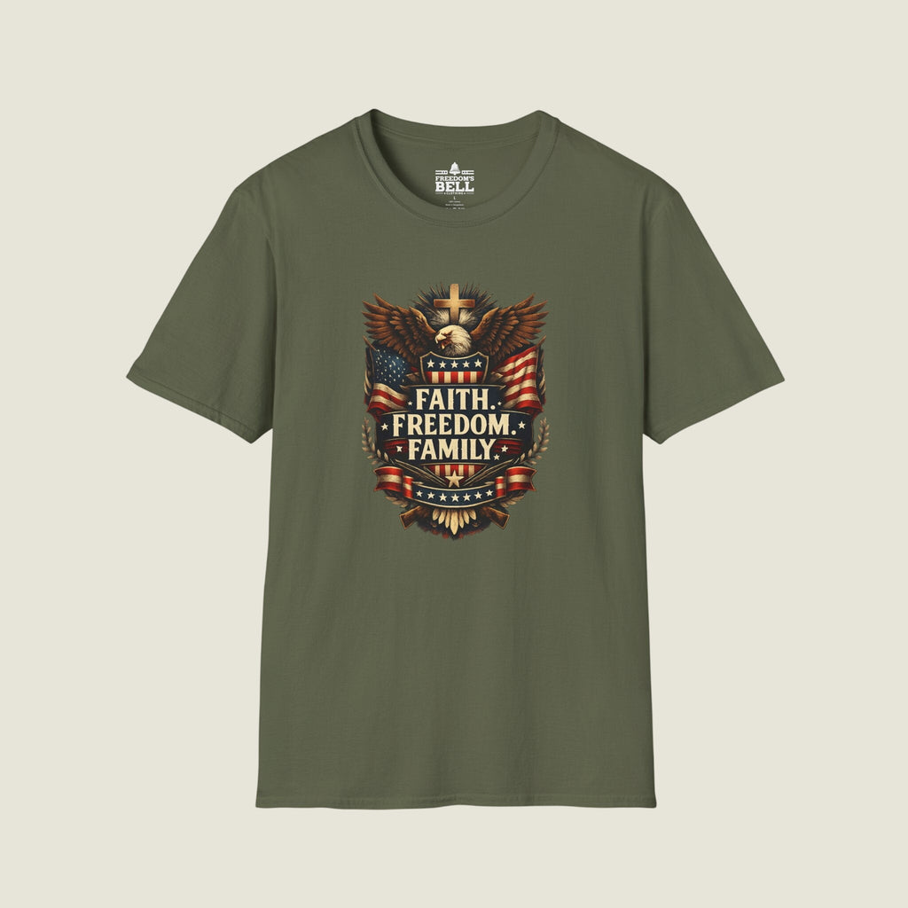 Faith Freedom Family Eagle Crest T-Shirt - Premium Badge
