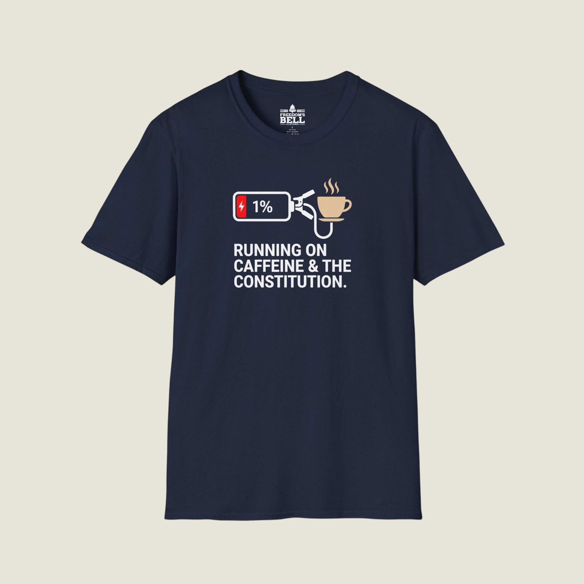 Running On Caffeine And Constitutional Fury - Low Battery T-Shirt