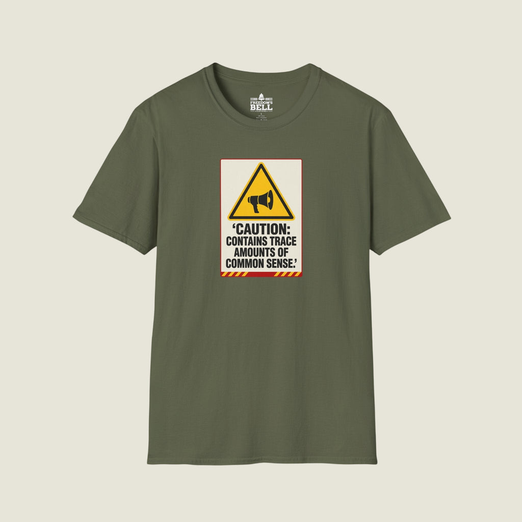 Caution Contains Trace Common Sense - Warning Label Humor T-Shirt