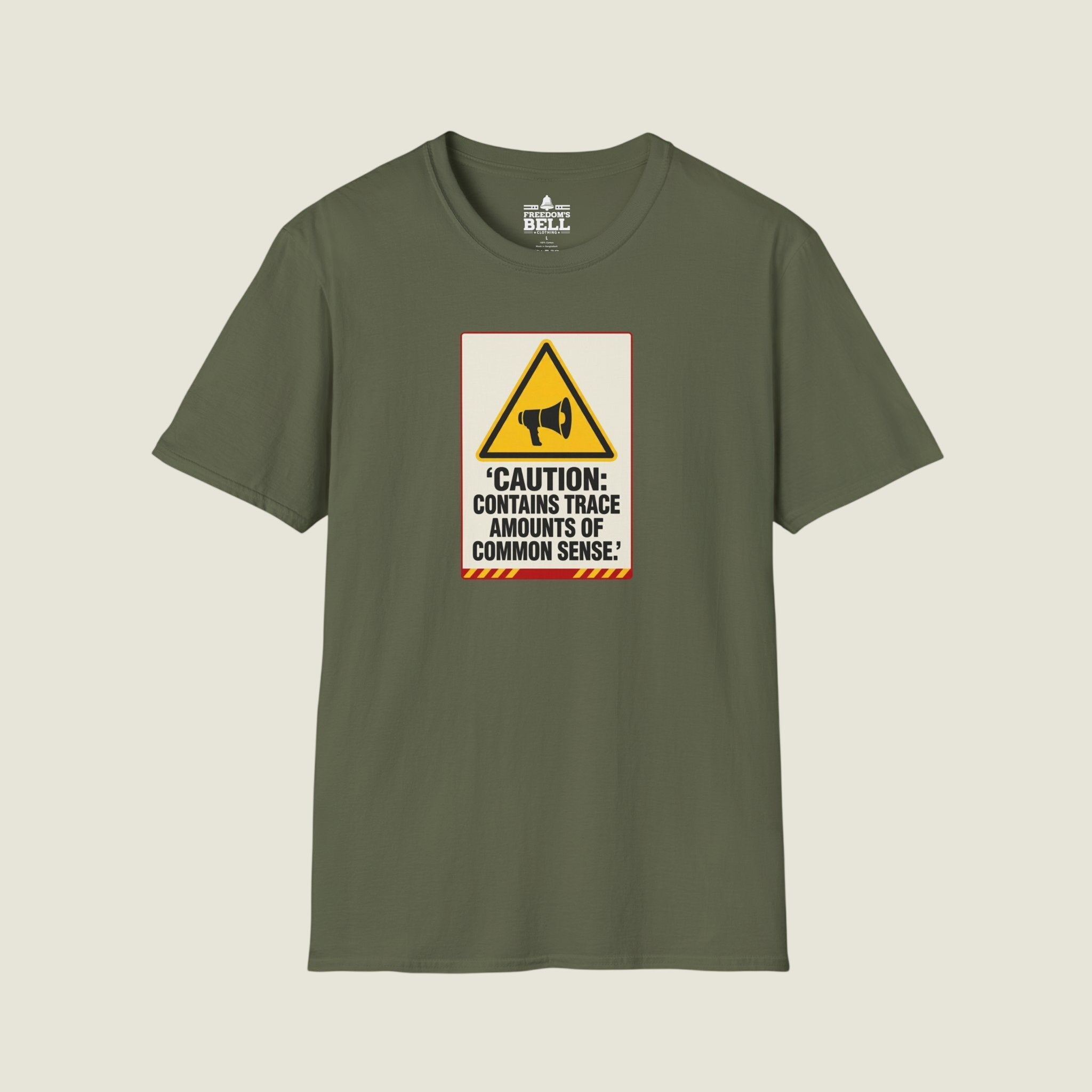 Caution Contains Trace Common Sense - Warning Label Humor T-Shirt