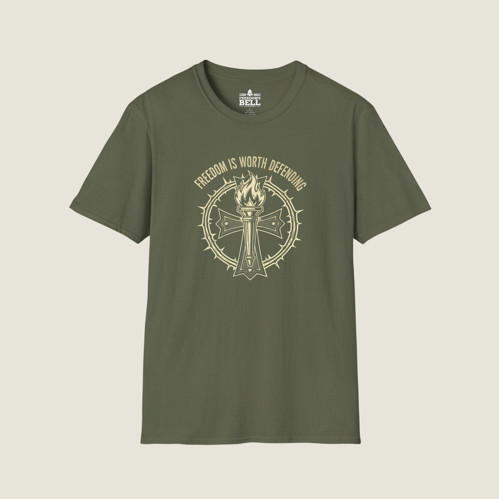 Freedom Is Worth Defending – Torch Cross Bold Patriot T-Shirt