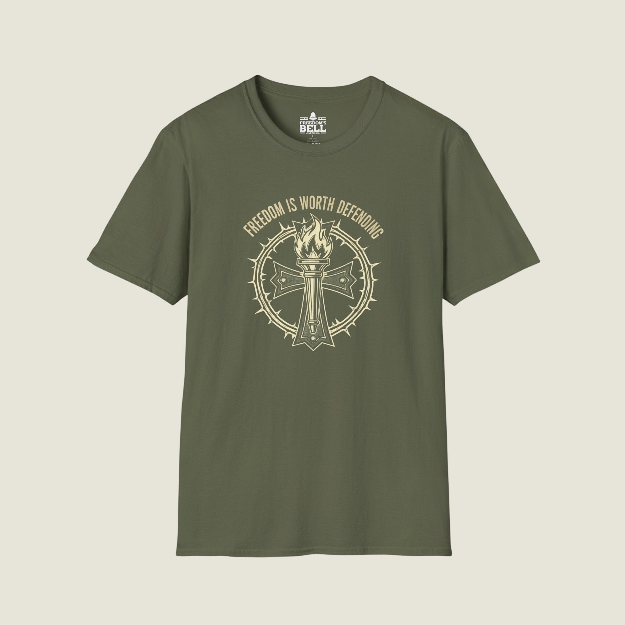 Freedom Is Worth Defending – Torch Cross Bold Patriot T-Shirt
