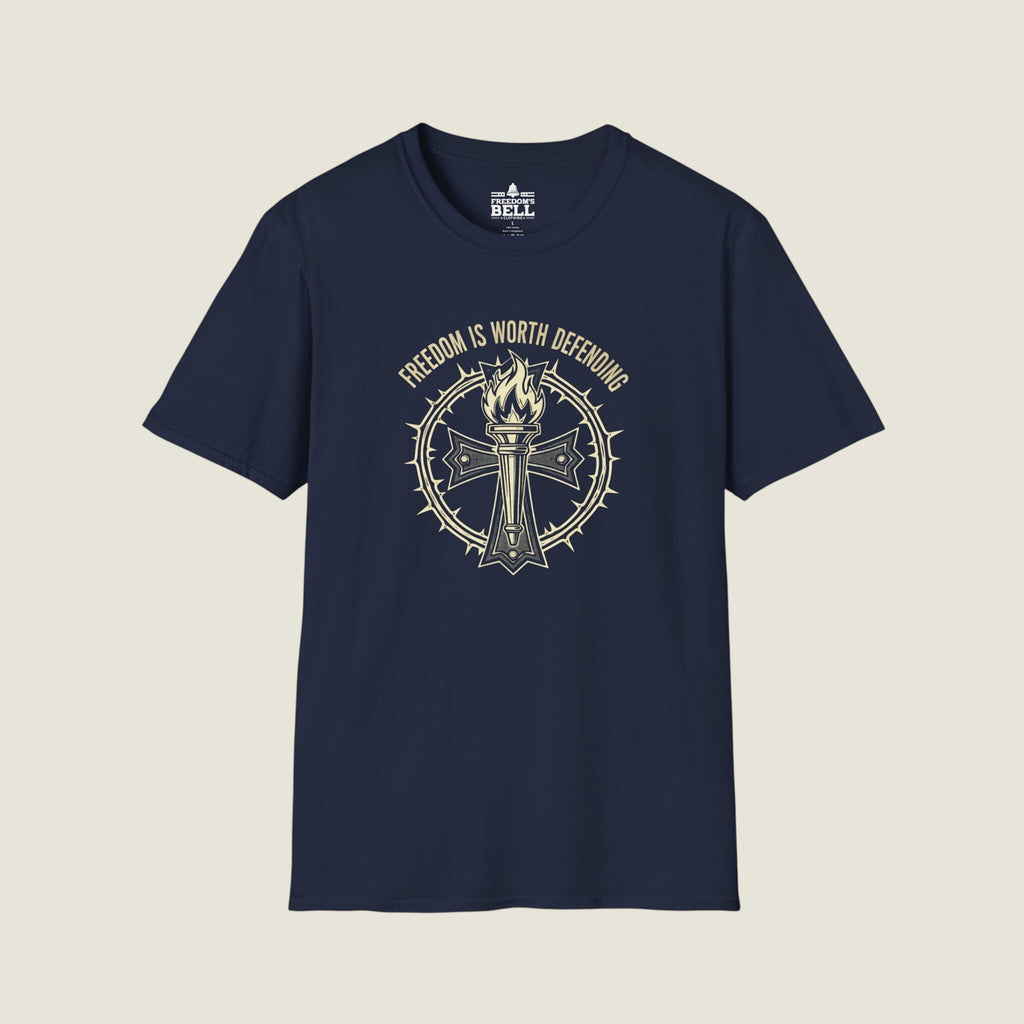 Freedom Is Worth Defending – Torch Cross Bold Patriot T-Shirt
