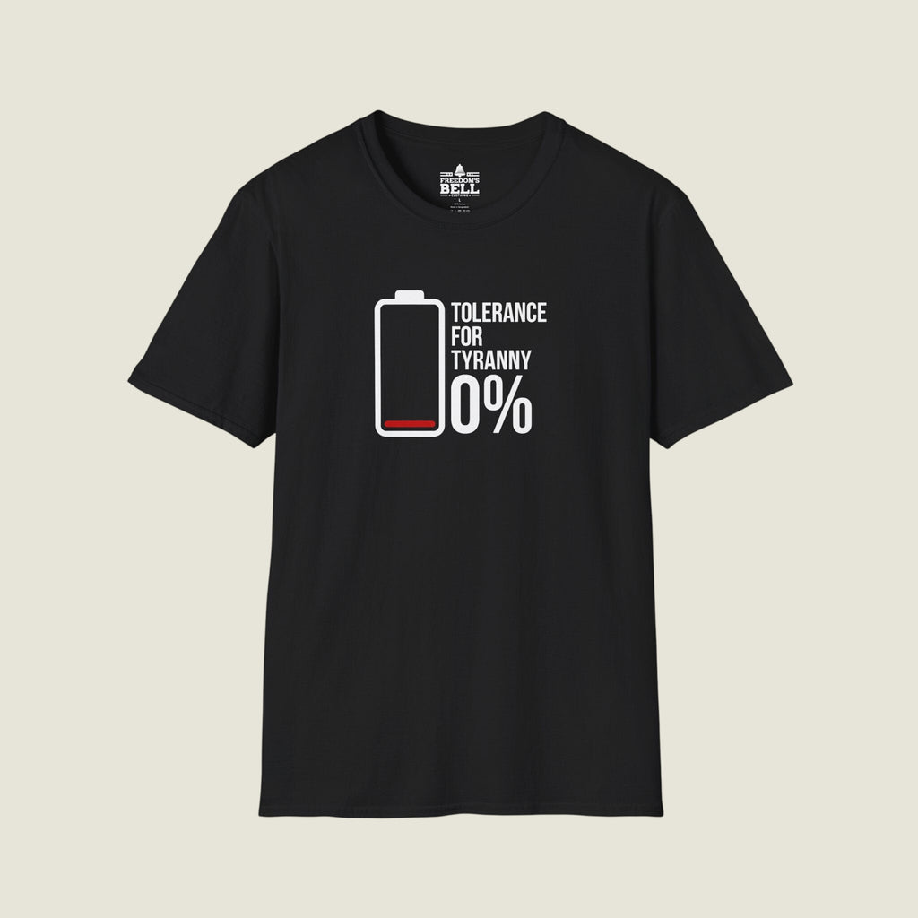 Tolerance For Tyranny 0% - Zero Tolerance Battery Icon T-Shirt