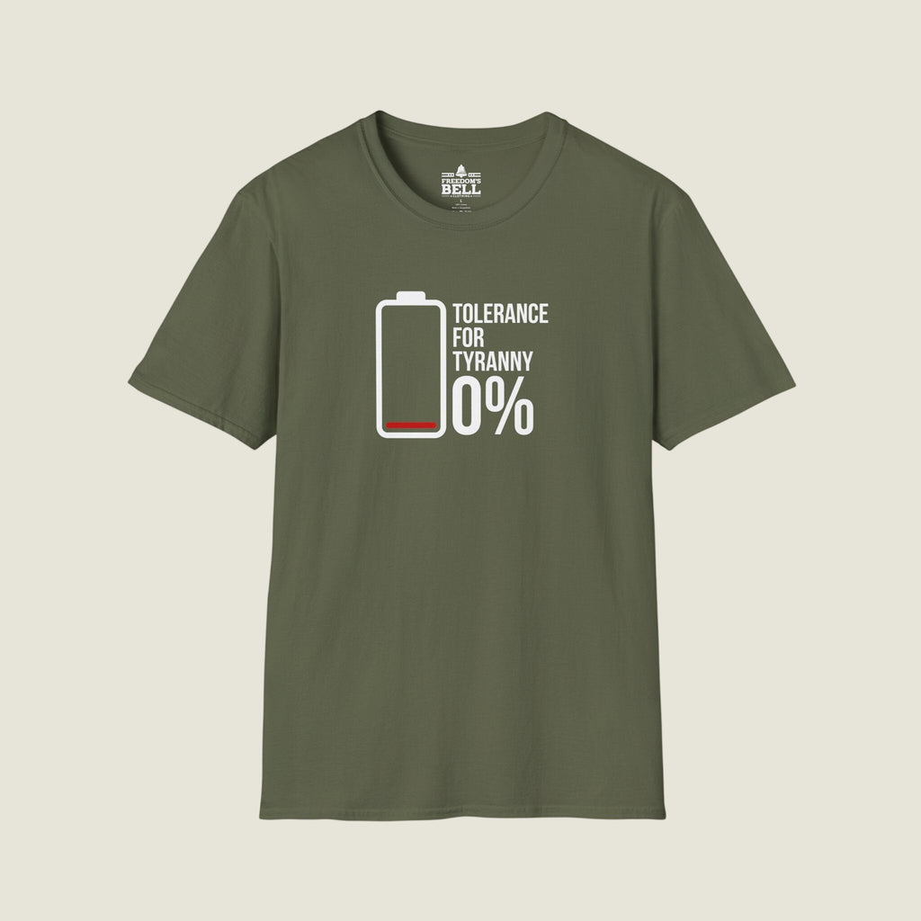 Tolerance For Tyranny 0% - Zero Tolerance Battery Icon T-Shirt
