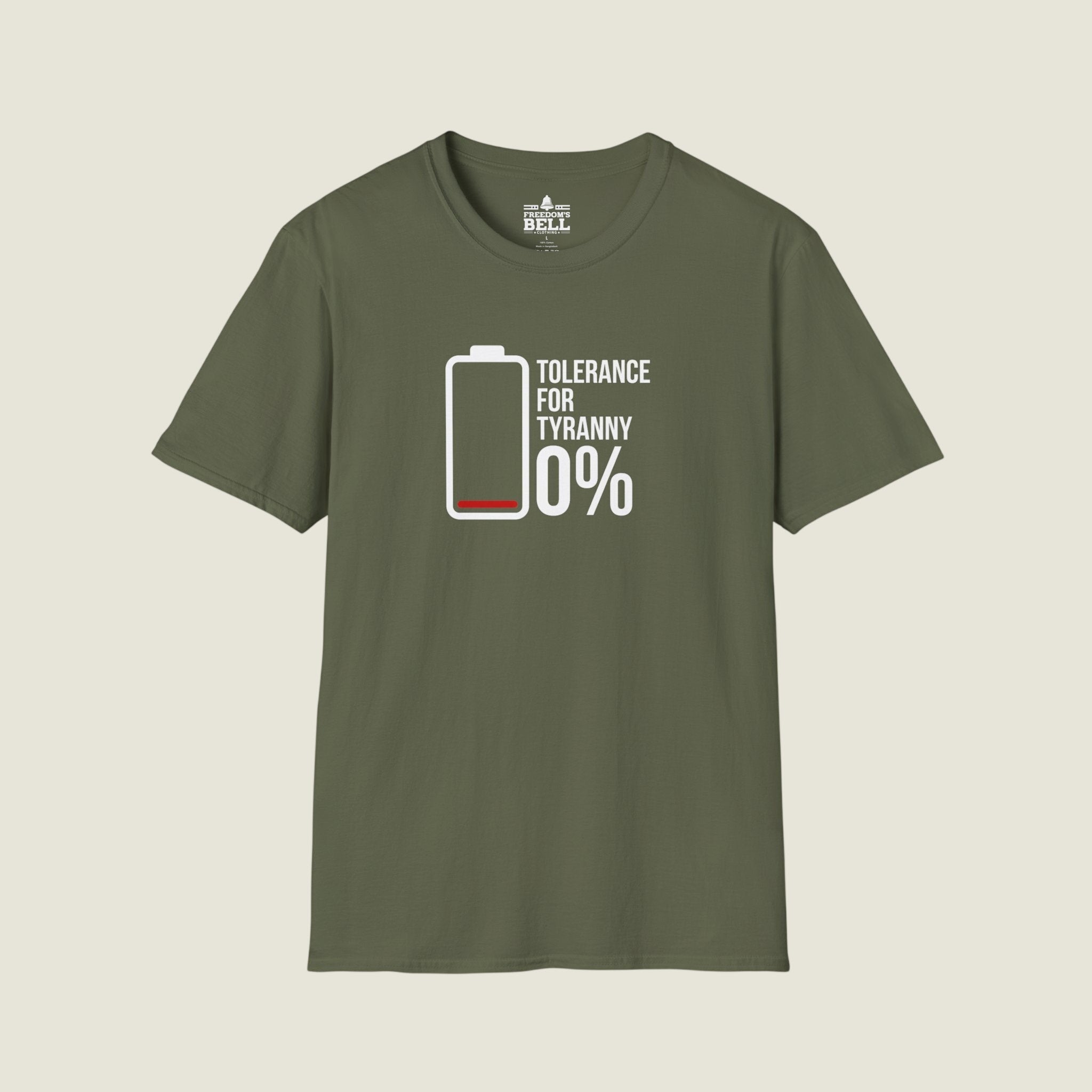Tolerance For Tyranny 0% - Zero Tolerance Battery Icon T-Shirt
