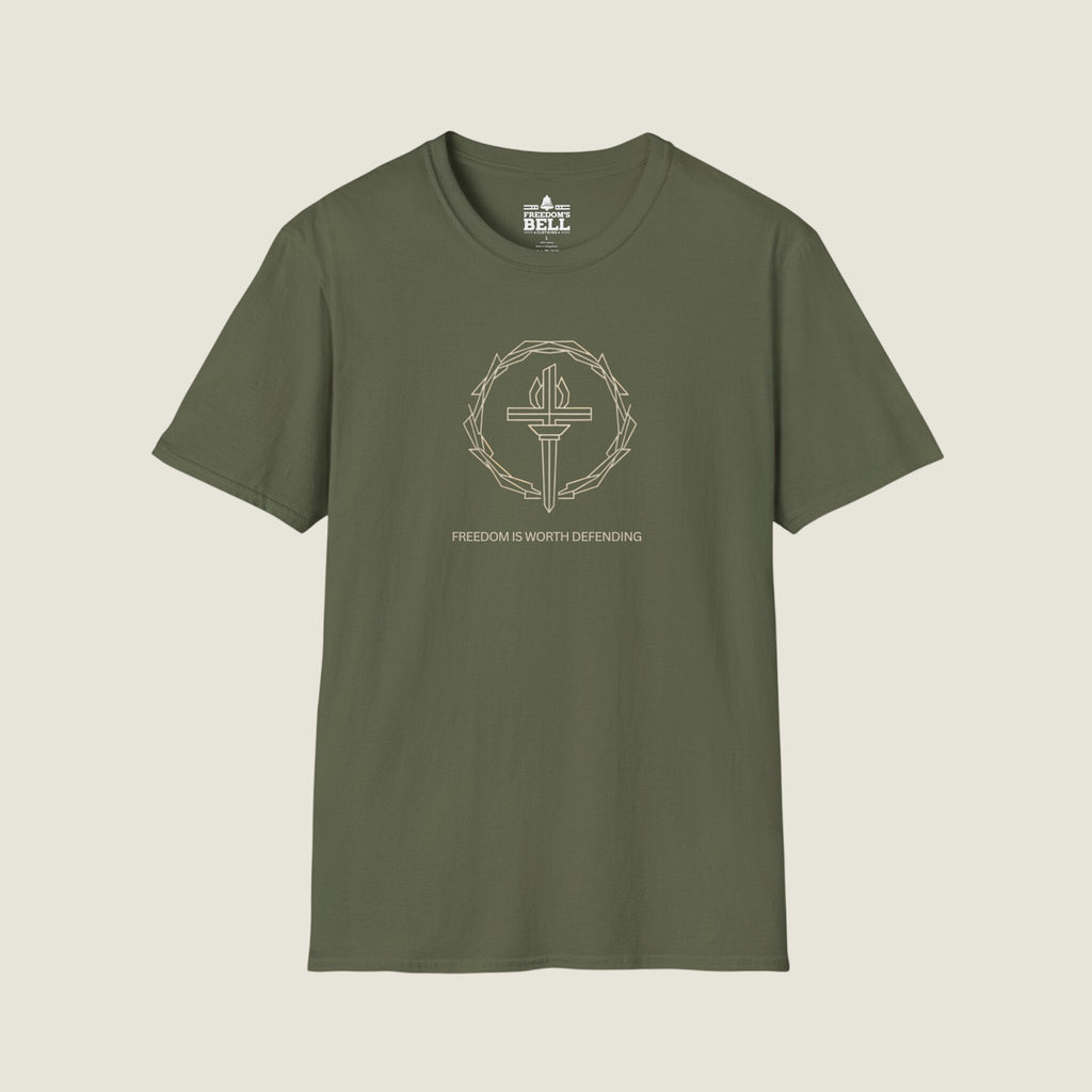 Freedom Is Worth Defending – Gold Cross Dark Patriot T-Shirt