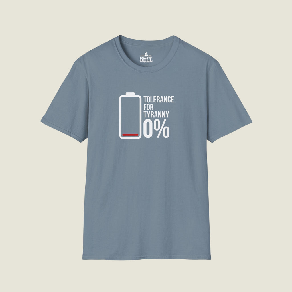 Tolerance For Tyranny 0% - Zero Tolerance Battery Icon T-Shirt